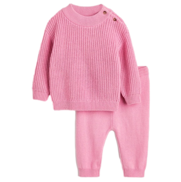 NEW H&M bundle Pink Sweater Matching Set + Maroon Waffle matching set - 6 months - Picture 2 of 8